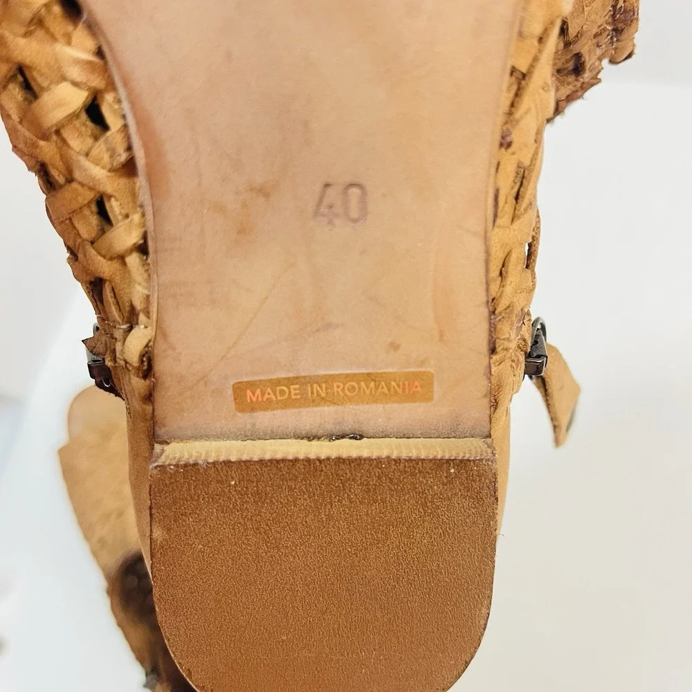 Sundance Woven Leather Asheville Double Zip Peep Toe Sandal EU 40/US 9-9.5 Brown